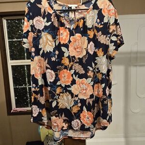 Floral Navy and Orange Women's Top